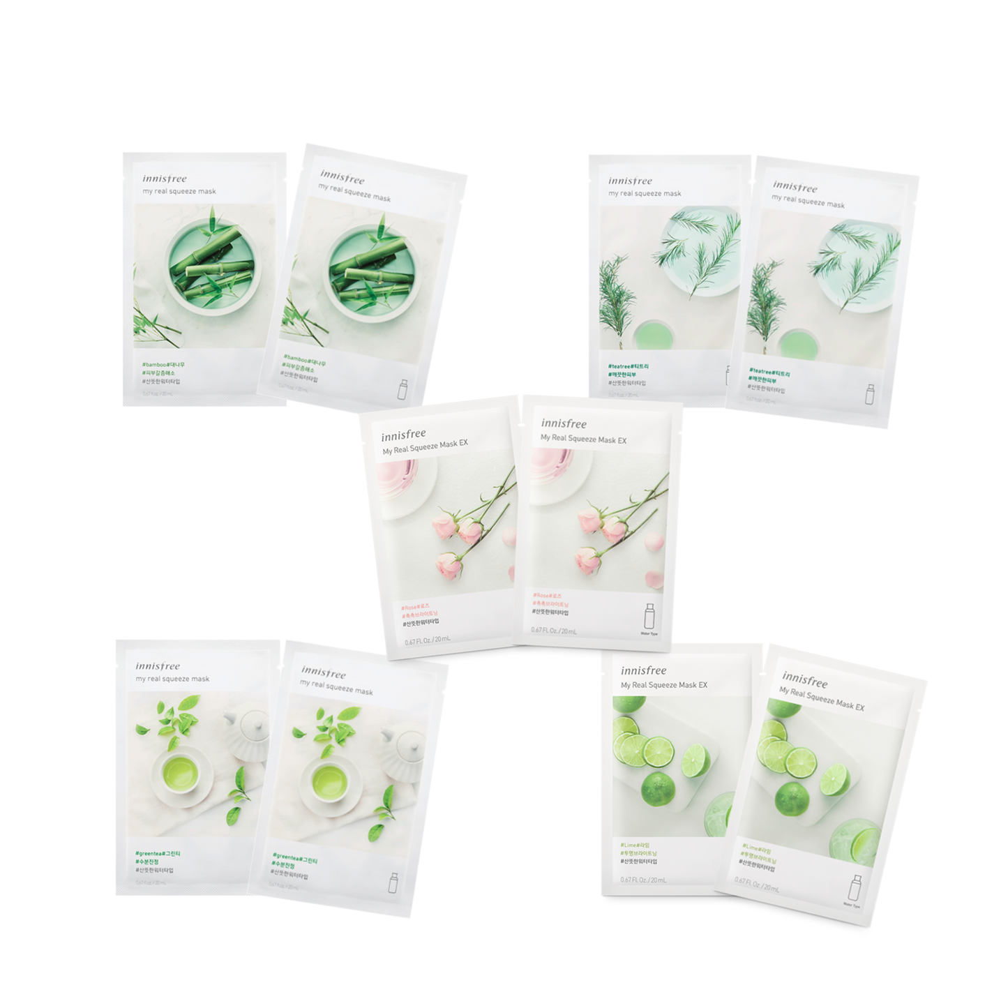 INNISFREE My Real Squeeze Masks - Each 2 Packs and Combo Sets - CoKoYam