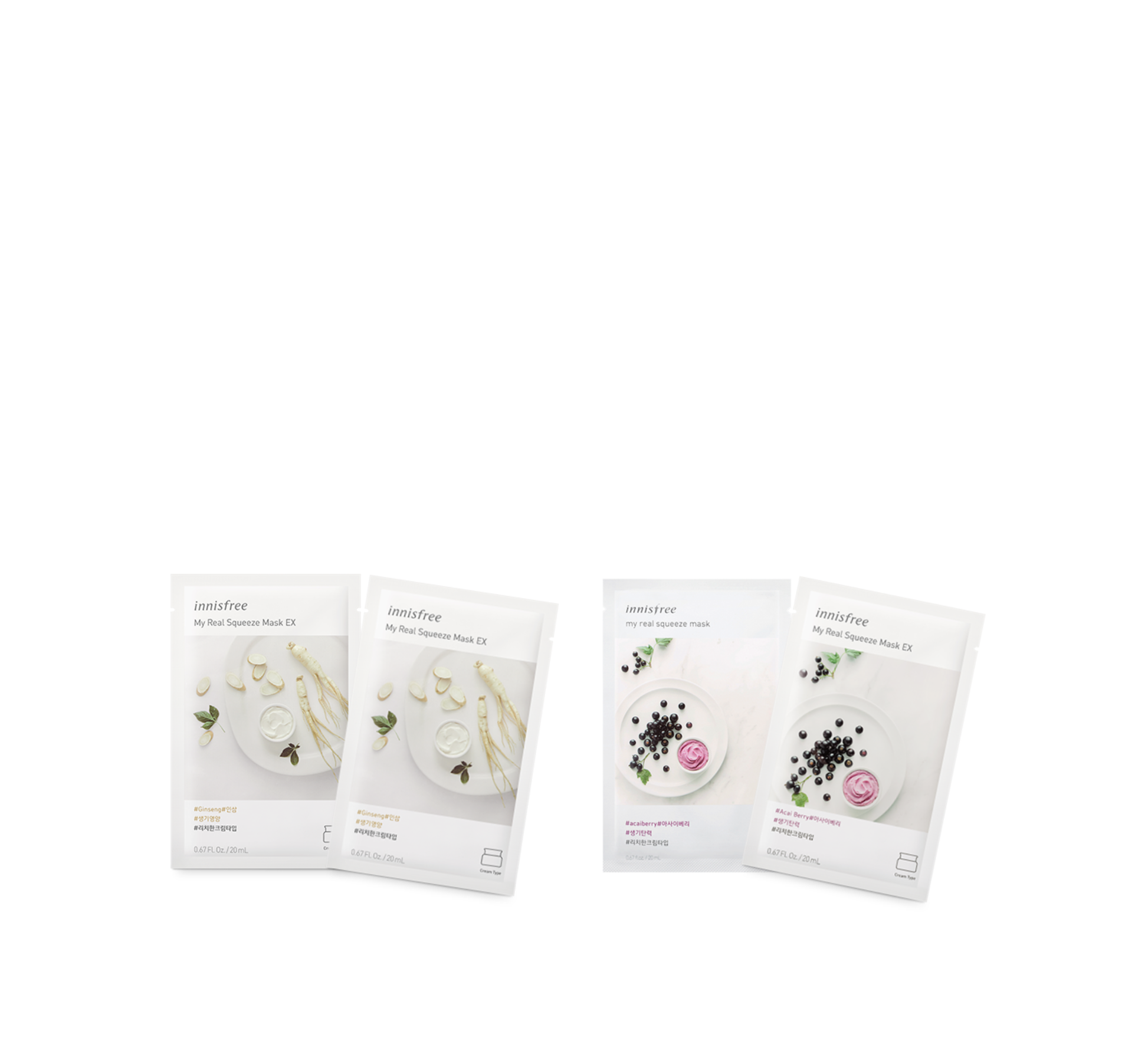 INNISFREE My Real Squeeze Masks - Each 2 Packs and Combo Sets - CoKoYam