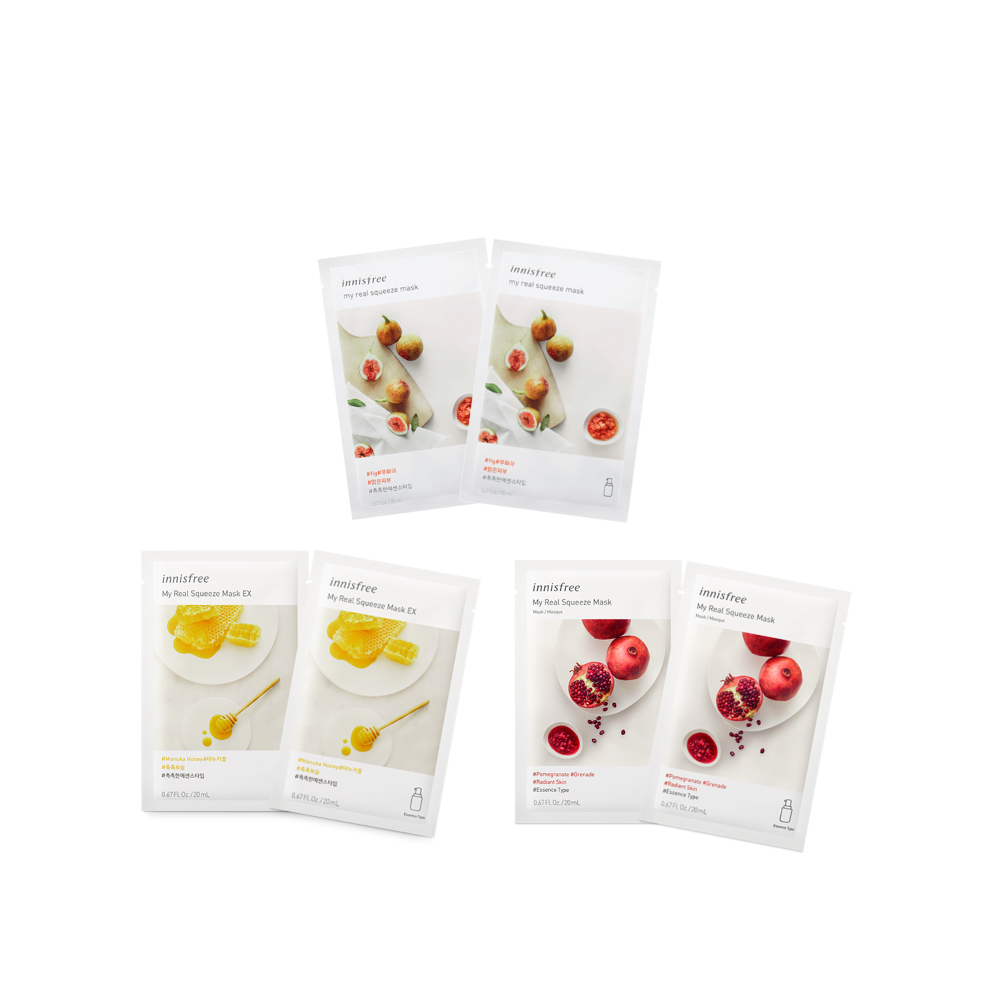 INNISFREE My Real Squeeze Masks - Each 2 Packs and Combo Sets - CoKoYam