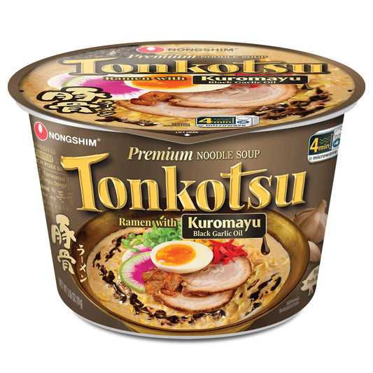 Nongshim Premium Tonkotsu Noodle Soup Ramen Bowl with Kuromayu Black Garlic Oil (101g) - COKOYAM