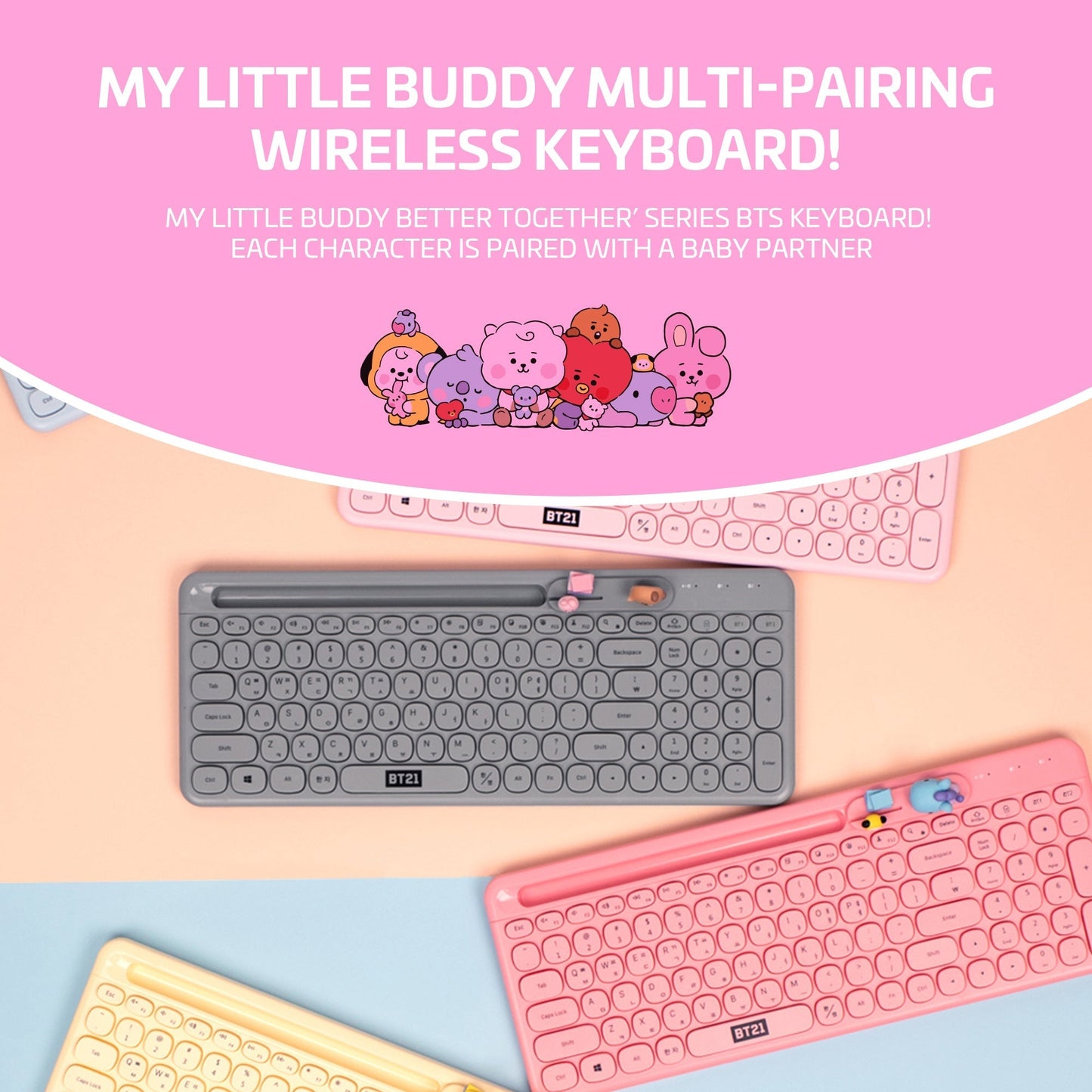 BT21 New My Little Buddy Better Together Bluetooth Keyboard - COKOYAM