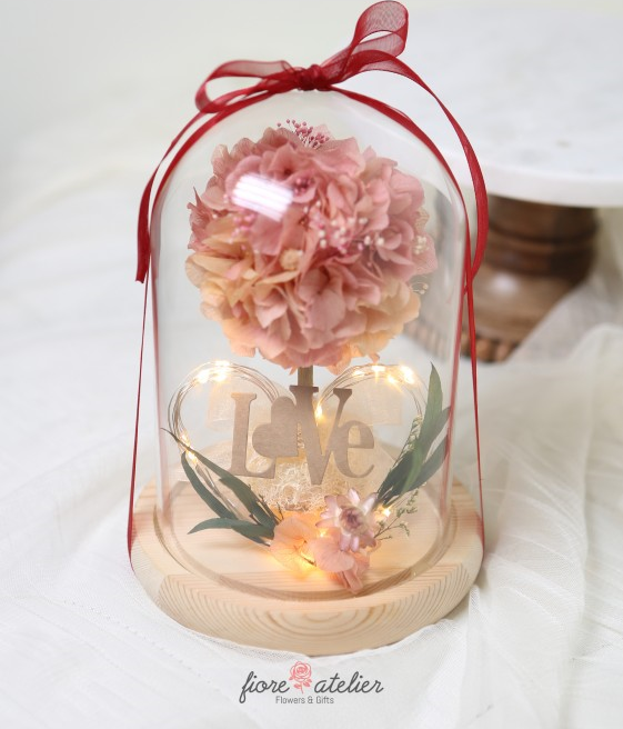 FIORE ATELIER Preserved Flower Glass Dome with LED - Hydrangea with Love Valentine Day Gift - [Free Shipping Item] - CoKoYam