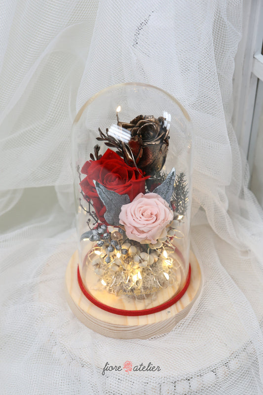 FIORE ATELIER Christmas Flower Glass Dome With Led - RED, PINK, GOLD ROSES - [Free Shipping Item] - COKOYAM