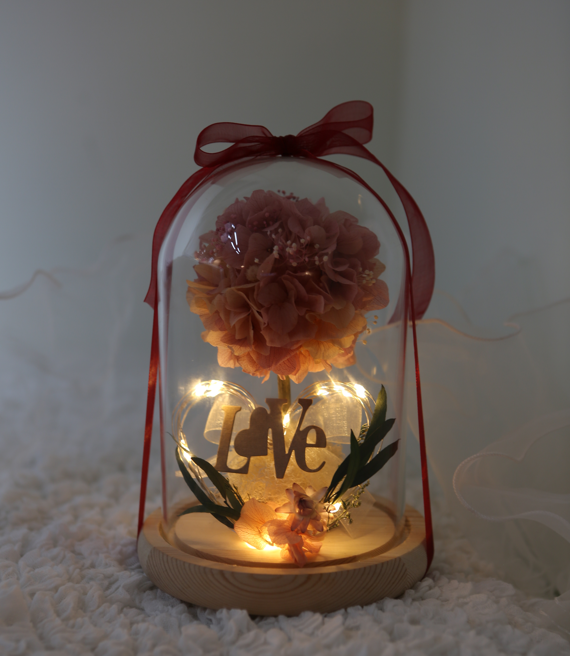 FIORE ATELIER Preserved Flower Glass Dome with LED - Hydrangea with Love Valentine Day Gift - [Free Shipping Item] - COKOYAM