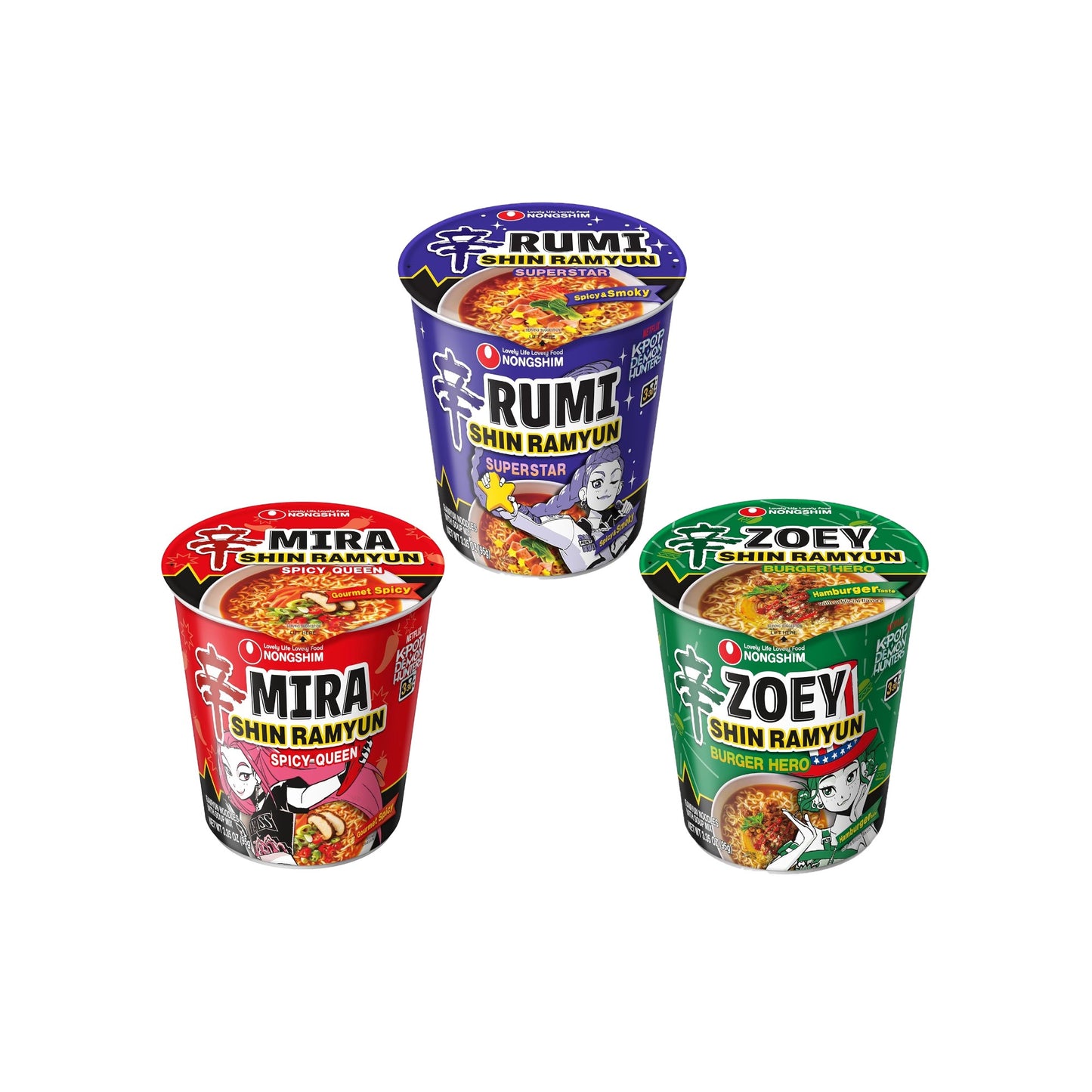 K-POP DEMON HUNTERS NONGSHIM Cup Noodle 3 Flavor Pack