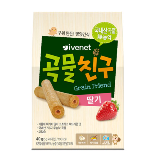 IVENET Bebe Organic Grain Friend Strawberry Roll (40g) - CoKoYam
