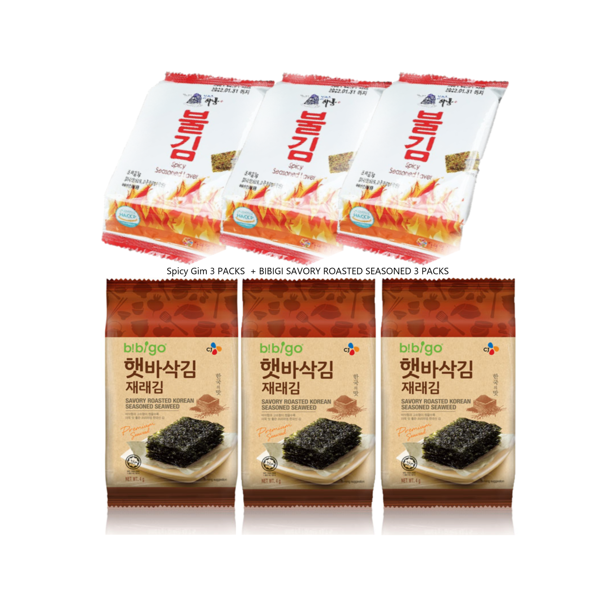 CJ Seaweed & HADONG Anchovy and Spicy Chili Seasoned Seaweed Combo (5gx 3/Flavor) - COKOYAM