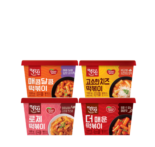 DONGWON Topokki 4 Combo (God of Tteokbokki) (120gx Cheese, Hot & Spicy, Sweet & Spicy, Rose) -Tteokbokki - COKOYAM