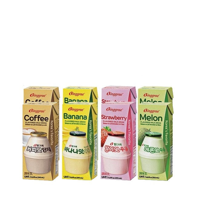 Binggrae Banana/Strawberry/Melon/Coffee Milk Combo (200ml x 8 Packs) - COKOYAM