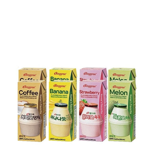 Binggrae Banana/Strawberry/Melon/Coffee Milk Combo (200ml x 8 Packs) - COKOYAM