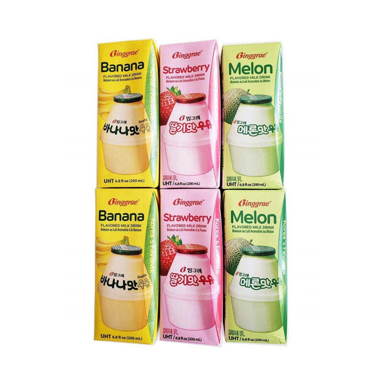 Binggrae Banana/Strawberry/Melon Milk Combo (200ml x 6pack) - COKOYAM