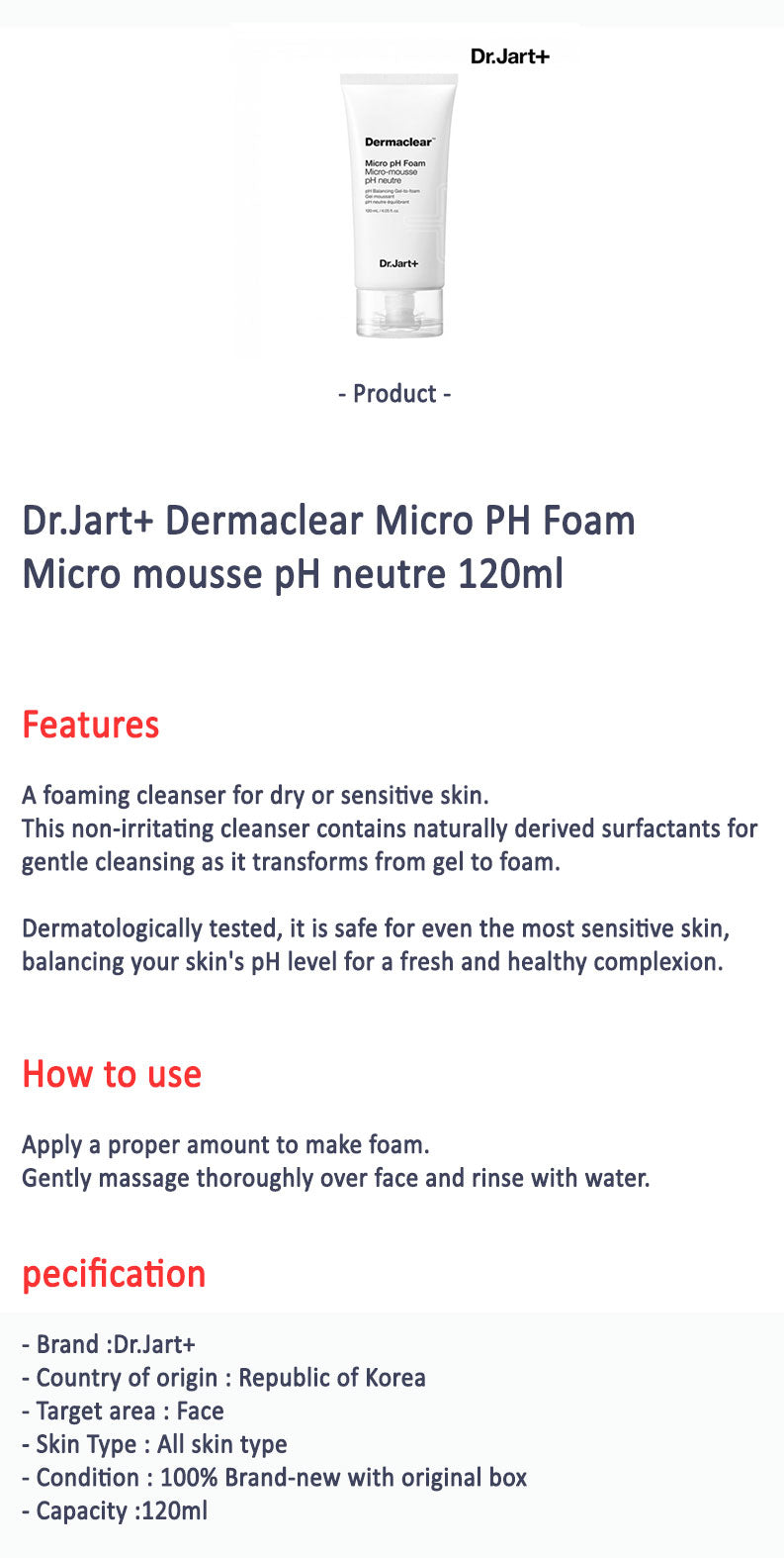 Dr. Jart+ Dermaclear Micro pH Foam (120ml) - CoKoYam