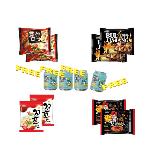 Paldo XXXX Spicy Ramen Combo 8 Packs plus 4 Free Banana Punch Cans - CoKoYam