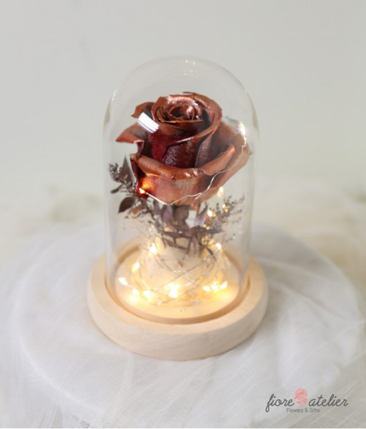 FIORE ATELIER Preserved Flower Glass Dome with LED - Rose Gold Rose with Love Valentine Day Gift - [Free Shipping Item] - CoKoYam